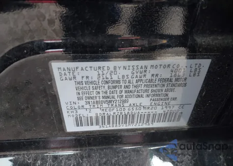 2021 Nissan Sentra Sr Xtronic Cvt из США, поврежденный, VIN 3N1AB8DV5MY212989